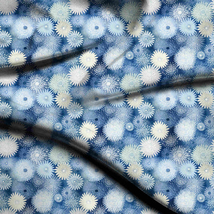 azure blue floral digital print fabric texture — large scale closeup