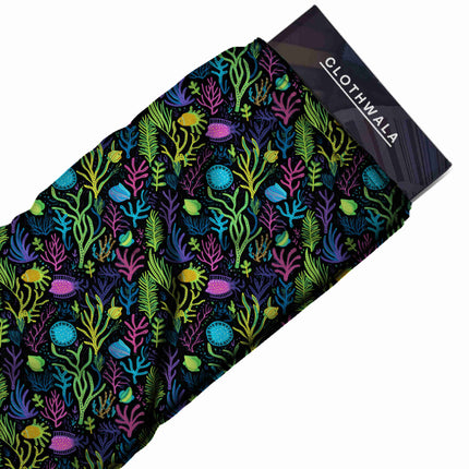 fuchsia tropical print fabric draped — maxi dress styling