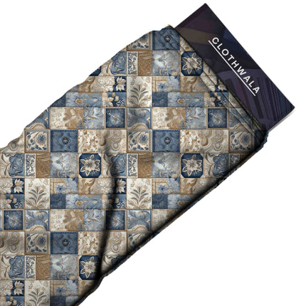 slate blue ethnic fabric detail — textured finish digital print closeup