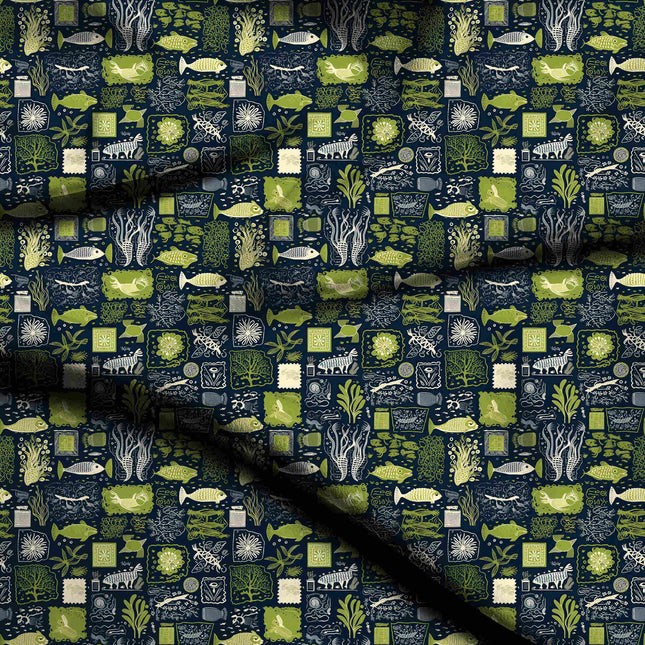 Forest Green Other Digital Print Fabric | Kaftan Co-Ord Dress | festive occasion wear | Vintage garden maximalism | Royal Indian Motifs | Georgette Digital Print - 1670