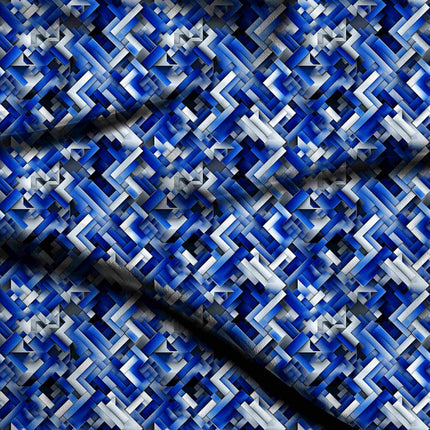 cobalt blue geometric print fabric draped — co-ord set styling