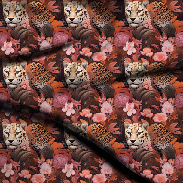 Burnt Sienna Animal Digital Print Fabric | Maxi | Festive Fusion Wear | Jungle Fever | Maximalist floral fusion | Poly Satin Print - 2003