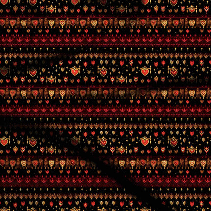 black ethnic digital print fabric texture — medium scale closeup