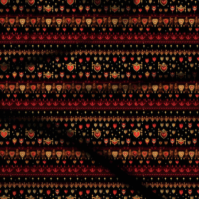 black ethnic digital print fabric texture — medium scale closeup
