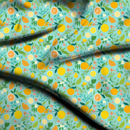 teal blue floral digital print fabric texture — medium scale closeup