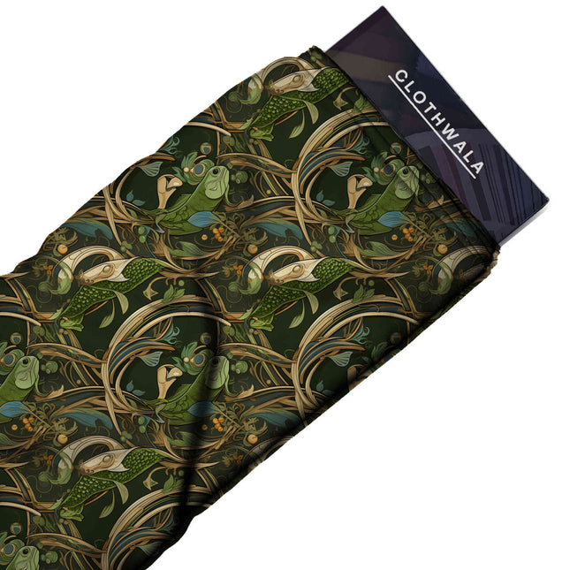 forest green floral print fabric draped — anarkali suit styling