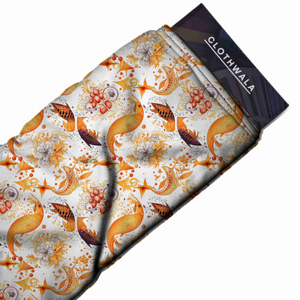 golden yellow floral all-over print pattern — medium scale repeat layout