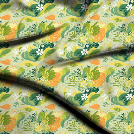 lime green floral digital print fabric texture — medium scale closeup