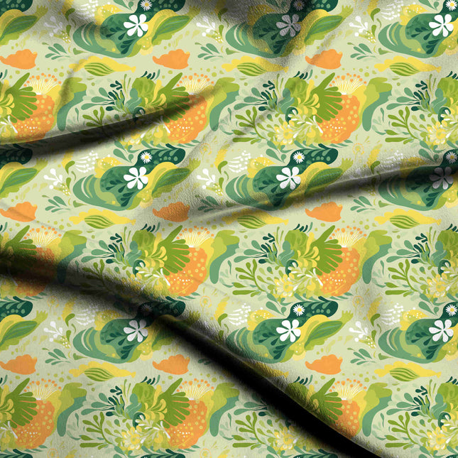 lime green floral digital print fabric texture — medium scale closeup