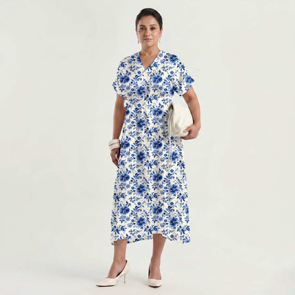 Cobalt Blue Floral Digital Print Fabric for Dress | Psychedelic Festival Wear - Image 6