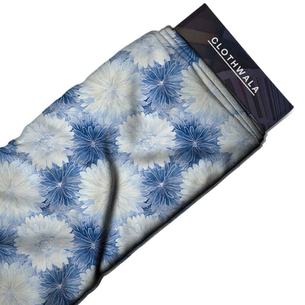 cobalt blue floral all-over print pattern — large scale repeat layout