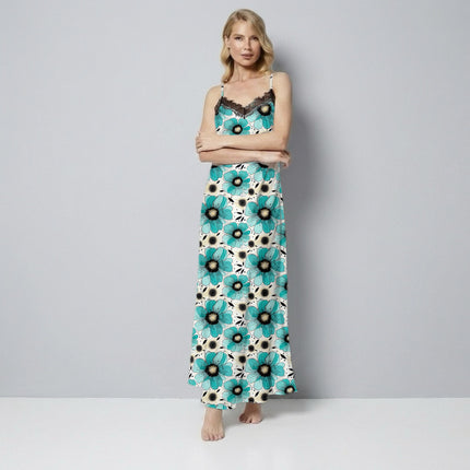 Teal Blue Floral Digital Print Fabric for Dress | Abstract Luxe Wear - Image 2