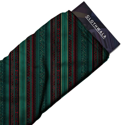 forest green stripes fabric detail — textured finish digital print closeup