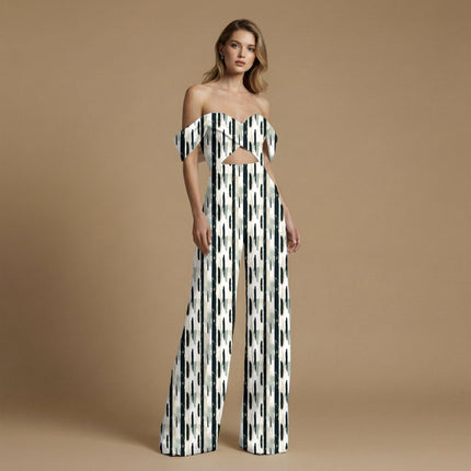 jet black stripes print fabric draped — jumpsuit styling