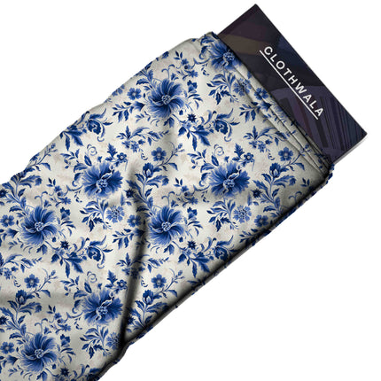 Cobalt Blue Floral Digital Print Fabric for Dress | Psychedelic Festival Wear - Image 2