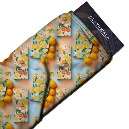lemon yellow tropical fabric detail — matte finish digital print closeup