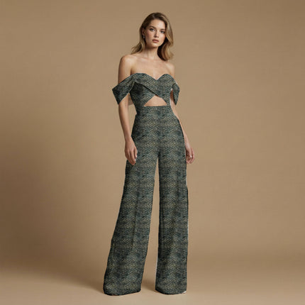 jet black animal print fabric draped — trousers styling