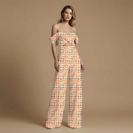 tangerine orange ethnic all-over print pattern — medium scale repeat layout