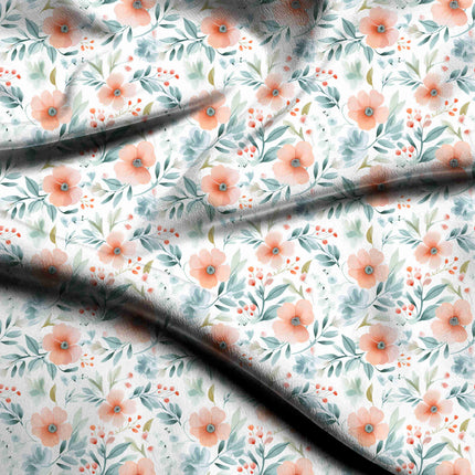 peach nectar floral digital print fabric texture — medium scale closeup