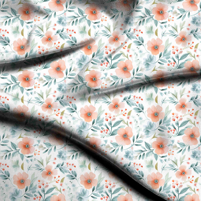 peach nectar floral digital print fabric texture — medium scale closeup