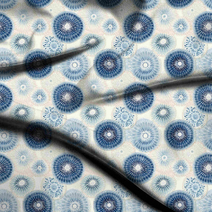 cobalt blue floral digital print fabric texture — medium scale closeup