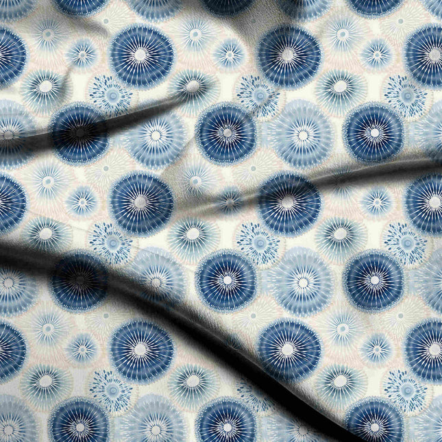 cobalt blue floral digital print fabric texture — medium scale closeup