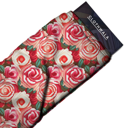 dusty rose floral all-over print pattern — large scale repeat layout