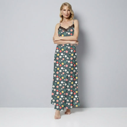 Forest Green Polka Digital Print Fabric for Kaftan | Vacation Wear - Image 3