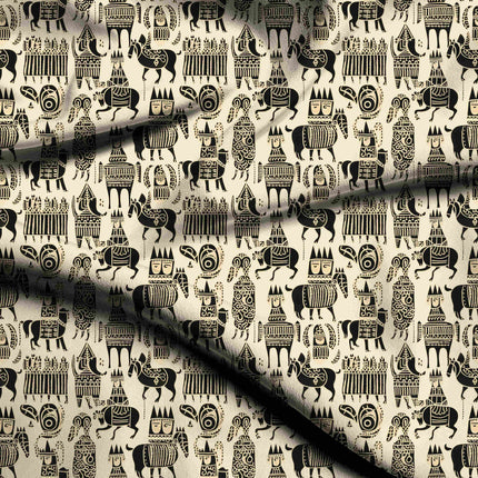 ivory cream ethnic digital print fabric texture — large scale closeup