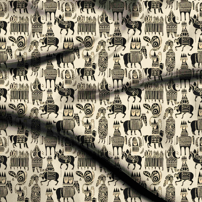 ivory cream ethnic digital print fabric texture — large scale closeup