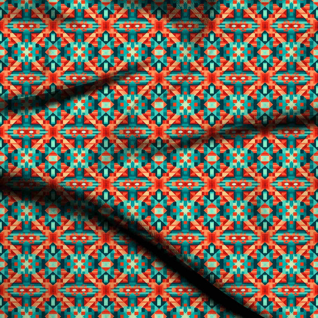 teal green ethnic digital print fabric texture — medium scale closeup