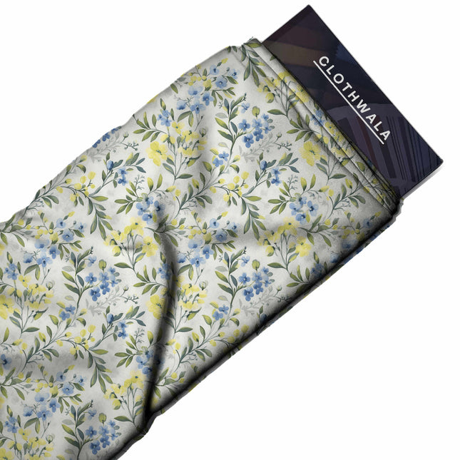 periwinkle blue floral print fabric draped — kurti styling