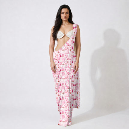 Blush Pink Floral Digital Print Fabric for Wrap Dress | Puja Wear - Image 3