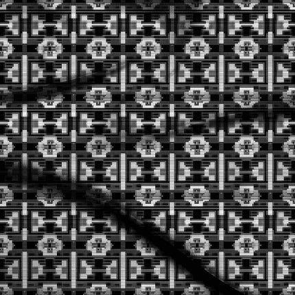 jet black geometric digital print fabric texture — medium scale closeup