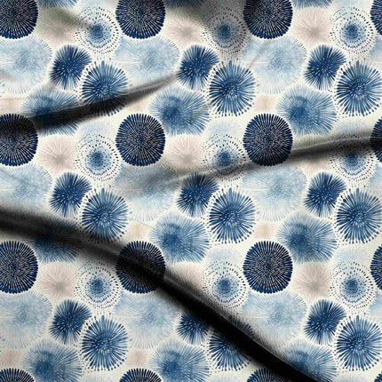 deep indigo floral digital print fabric texture — medium scale closeup