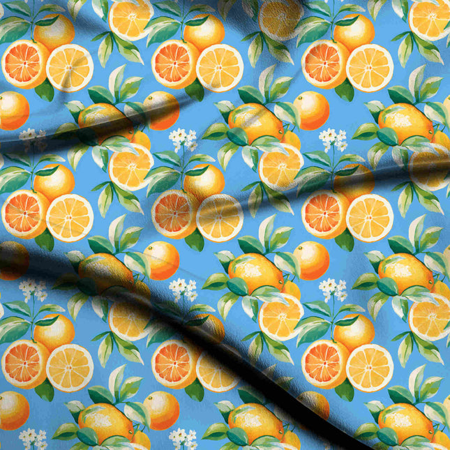 cerulean blue floral digital print fabric texture — medium scale closeup