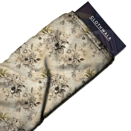 parchment floral print fabric draped — maxi dress styling