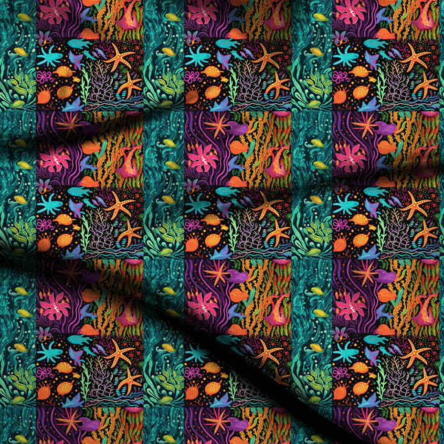 teal green tropical digital print fabric texture — large scale closeup
