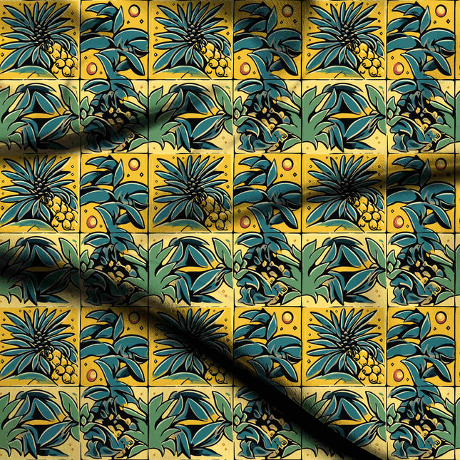 Ochre Yellow Tropical Digital Print Fabric | Kaftan Co-Ord Dress | Vacation Wear | Poly Spandex Print - 1135