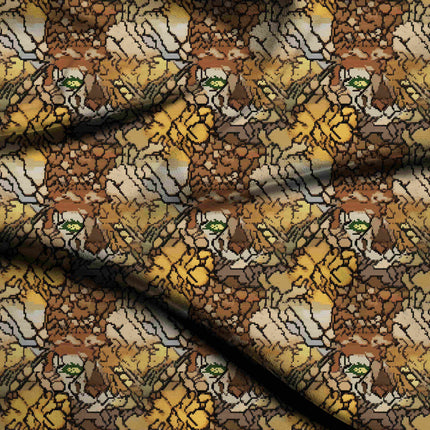 ochre floral digital print fabric texture — large scale closeup