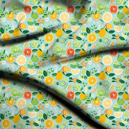 sky blue tropical digital print fabric texture — medium scale closeup
