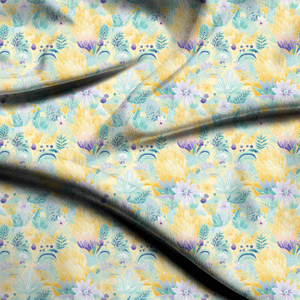 ivory cream floral digital print fabric texture — medium scale closeup