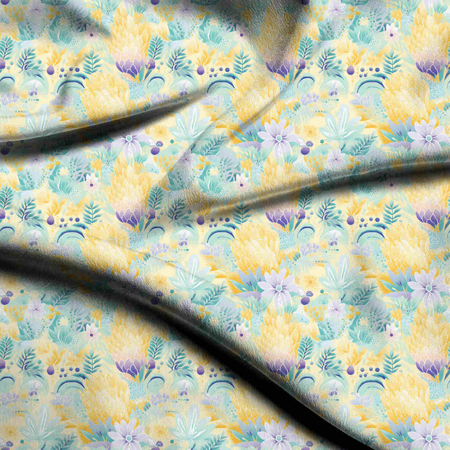 ivory cream floral digital print fabric texture — medium scale closeup