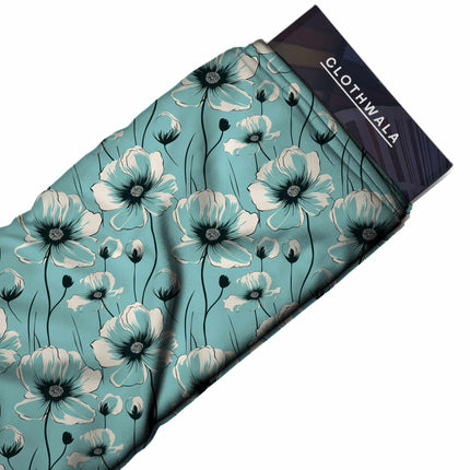 Aqua Blue Floral Digital Print Fabric for Dress | Resort Wear - Image 9