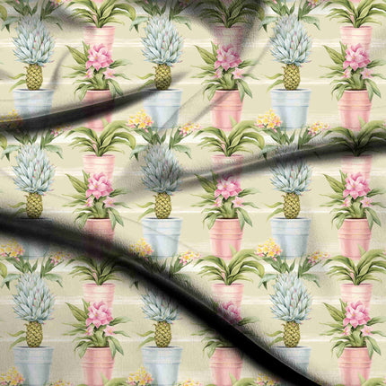 ivory cream tropical digital print fabric texture — medium scale closeup