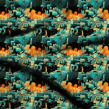 teal geometric digital print fabric texture — large scale closeup