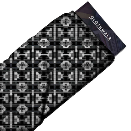 jet black geometric fabric detail — textured finish digital print closeup