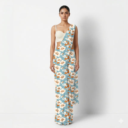 Sky Blue Floral Digital Print Fabric for Maxi | Romantic Garden Party - Image 9