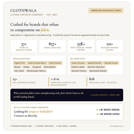 Clothwala digital print fabric collection — co-ord set fabrics available in 17 types