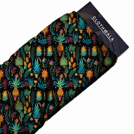 electric teal tropical fabric detail — matte finish digital print closeup